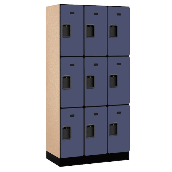 Wardrobe Locker, 36" W, 18" D, 76" H, (3) Wide, (9) Openings, Blue